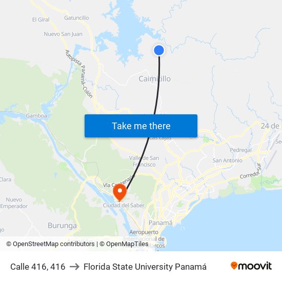 Calle 416, 416 to Florida State University Panamá map