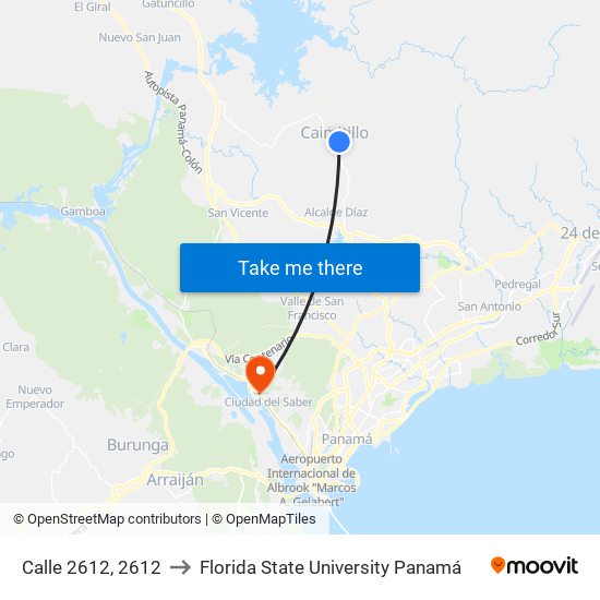 Calle 2612, 2612 to Florida State University Panamá map