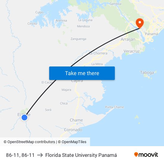 86-11, 86-11 to Florida State University Panamá map