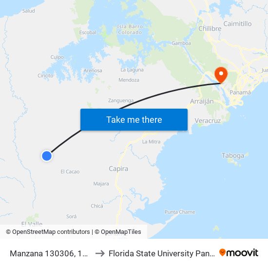 Manzana 130306, 19-29 to Florida State University Panamá map