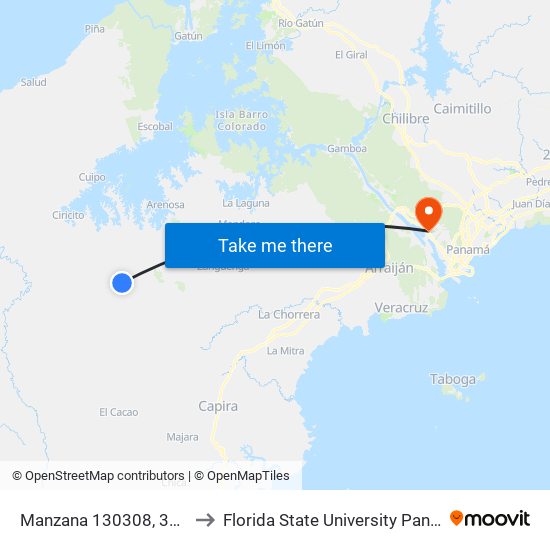Manzana 130308, 31-39 to Florida State University Panamá map
