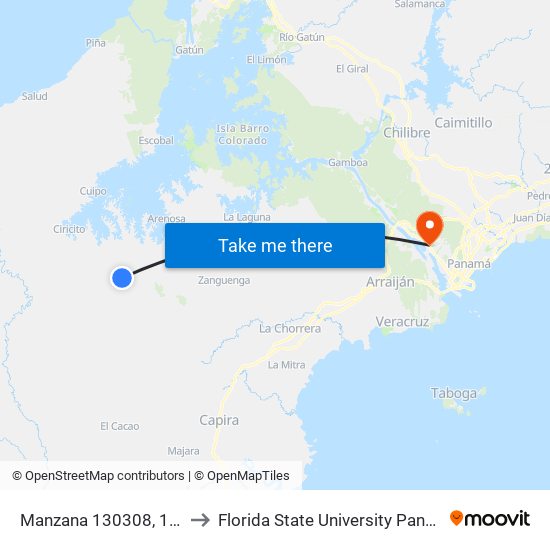 Manzana 130308, 10-6 to Florida State University Panamá map