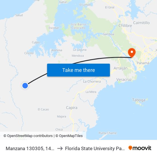 Manzana 130305, 14-105 to Florida State University Panamá map