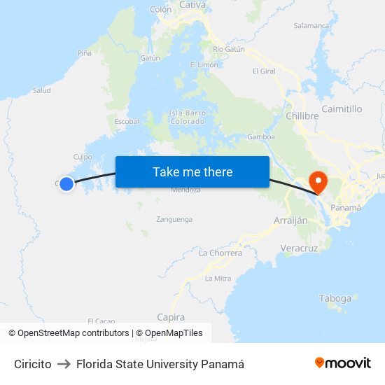 Ciricito to Florida State University Panamá map