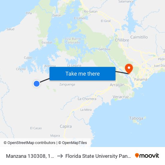 Manzana 130308, 10-6 to Florida State University Panamá map