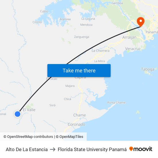 Alto De La Estancia to Florida State University Panamá map