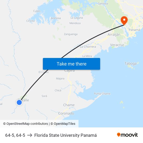 64-5, 64-5 to Florida State University Panamá map