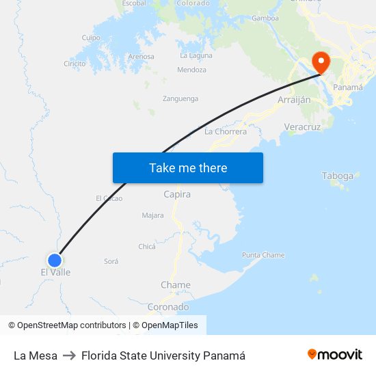 La Mesa to Florida State University Panamá map