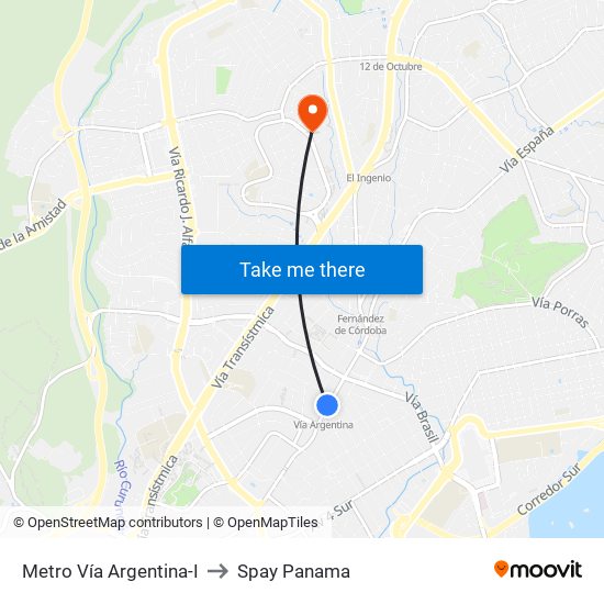 Metro Vía Argentina-I to Spay Panama map