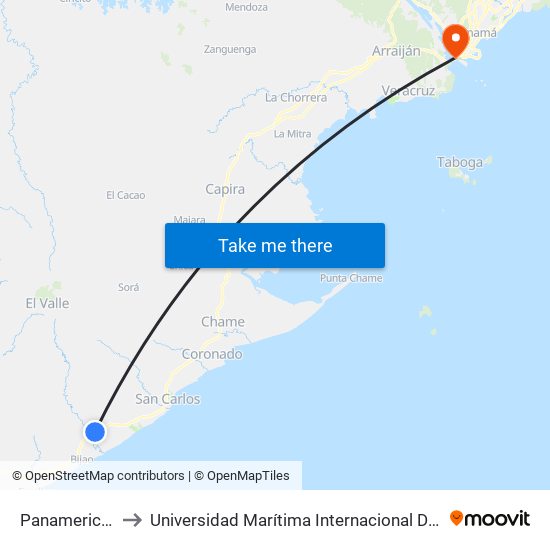 Panamericana, 36-20 to Universidad Marítima Internacional De Panamá (Umip) Edif. 1033 map