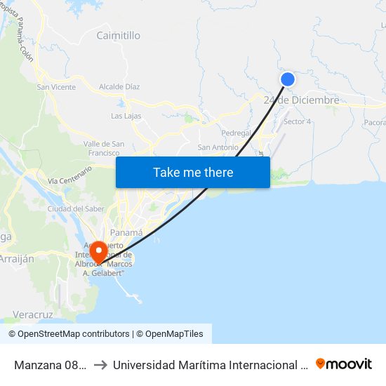 Manzana 080821, 42-61 to Universidad Marítima Internacional De Panamá (Umip) Edif. 1033 map