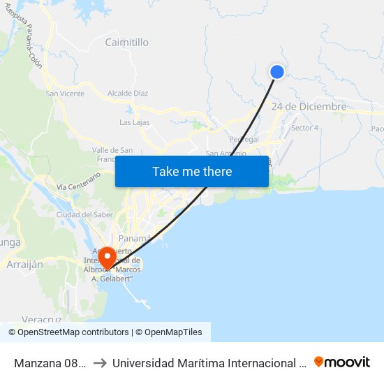 Manzana 080821, 42-73 to Universidad Marítima Internacional De Panamá (Umip) Edif. 1033 map