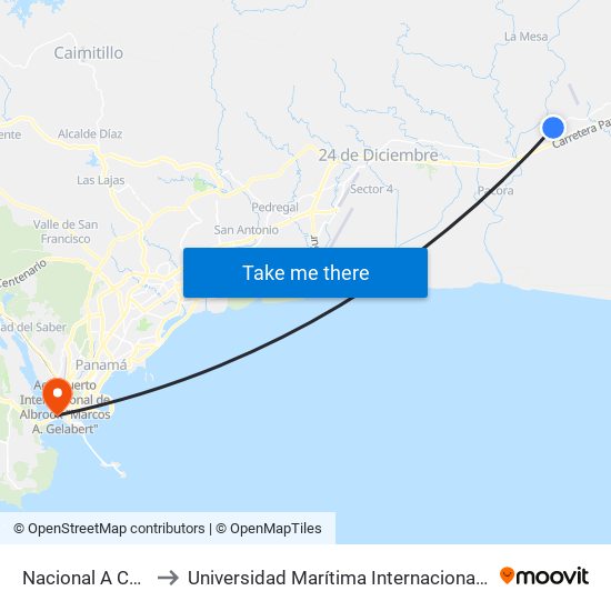 Nacional A Chepo, 215-167 to Universidad Marítima Internacional De Panamá (Umip) Edif. 1033 map