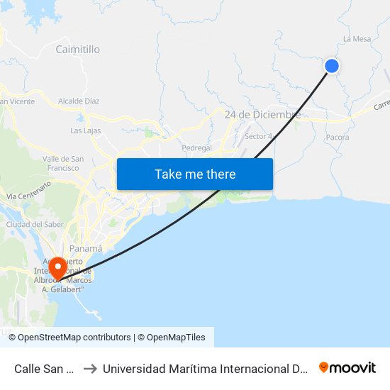 Calle San Martín, 28 to Universidad Marítima Internacional De Panamá (Umip) Edif. 1033 map