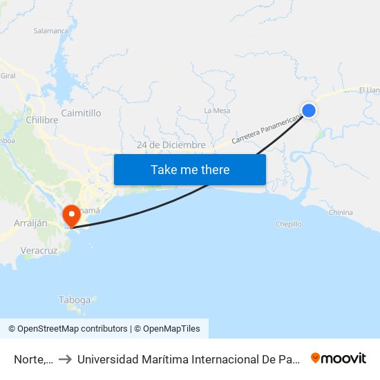 Norte, 18-8 to Universidad Marítima Internacional De Panamá (Umip) Edif. 1033 map