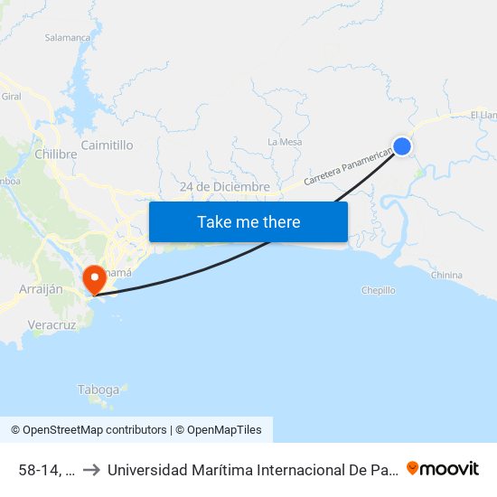 58-14, 58-14 to Universidad Marítima Internacional De Panamá (Umip) Edif. 1033 map