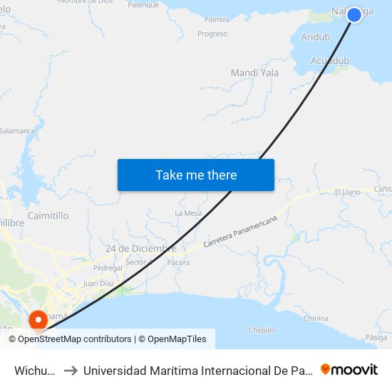 Wichub Uala to Universidad Marítima Internacional De Panamá (Umip) Edif. 1033 map