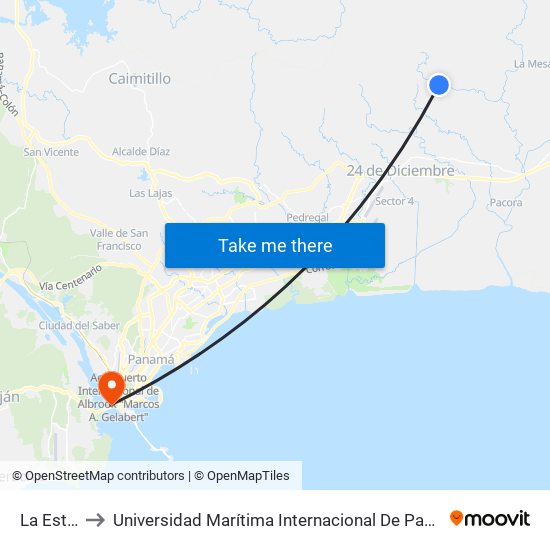 La Estancia to Universidad Marítima Internacional De Panamá (Umip) Edif. 1033 map