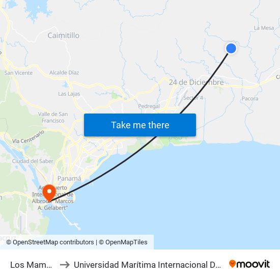Los Mameyas, 20-4 to Universidad Marítima Internacional De Panamá (Umip) Edif. 1033 map