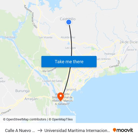 Calle A Nuevo Caimitillo, 2431 to Universidad Marítima Internacional De Panamá (Umip) Edif. 1033 map