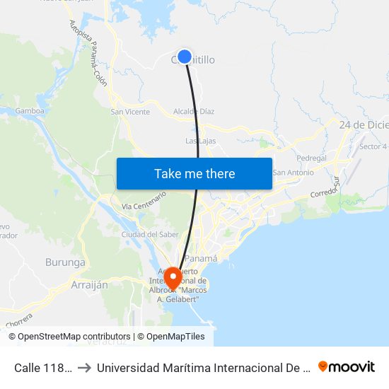 Calle 118, 118-04 to Universidad Marítima Internacional De Panamá (Umip) Edif. 1033 map