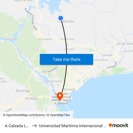 A Calzada Larga, 903-01 to Universidad Marítima Internacional De Panamá (Umip) Edif. 1033 map