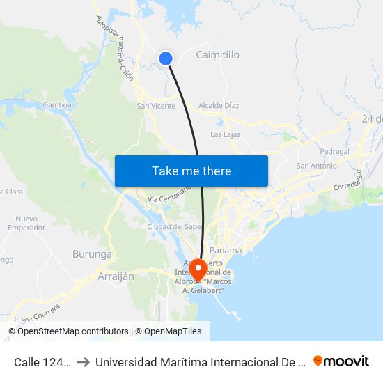 Calle 124, 124-02 to Universidad Marítima Internacional De Panamá (Umip) Edif. 1033 map