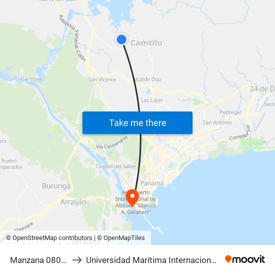 Manzana 080815, 121335-1 to Universidad Marítima Internacional De Panamá (Umip) Edif. 1033 map