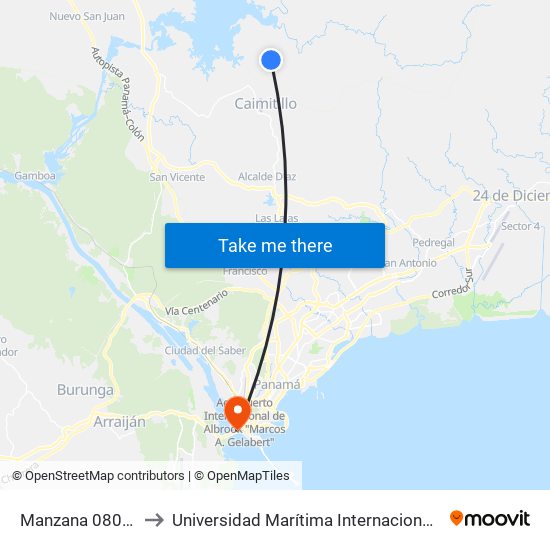 Manzana 080815, 116860-6 to Universidad Marítima Internacional De Panamá (Umip) Edif. 1033 map
