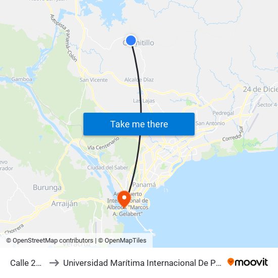 Calle 203, 203 to Universidad Marítima Internacional De Panamá (Umip) Edif. 1033 map