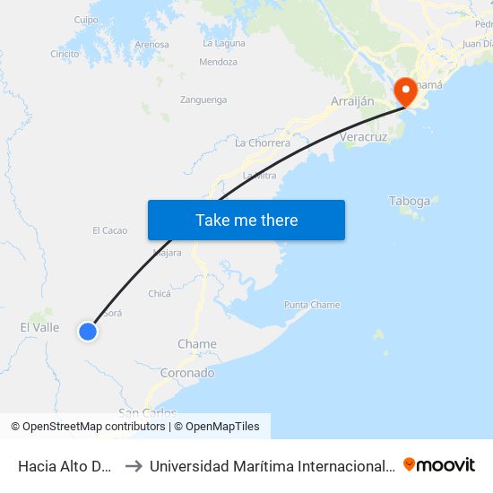 Hacia Alto Del Jobo, 14-64 to Universidad Marítima Internacional De Panamá (Umip) Edif. 1033 map