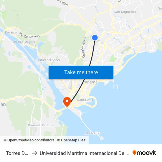 Torres De Milán-I to Universidad Marítima Internacional De Panamá (Umip) Edif. 1033 map