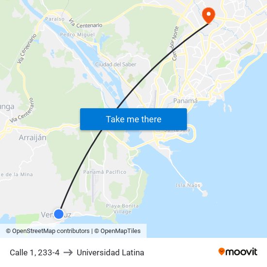 Calle 1, 233-4 to Universidad Latina map