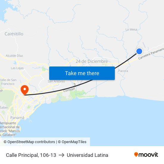 Calle Principal, 106-13 to Universidad Latina map