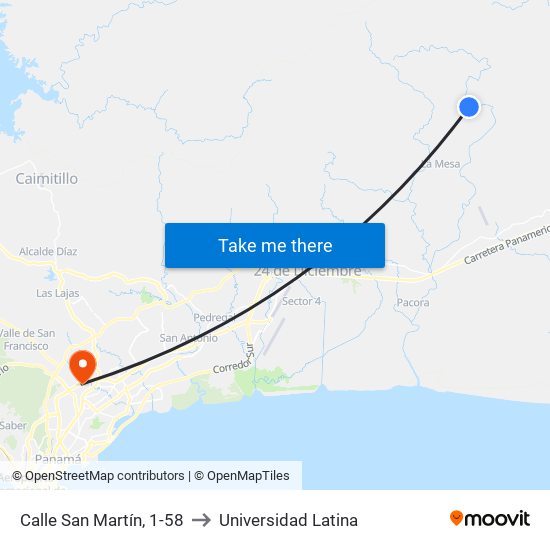 Calle San Martín, 1-58 to Universidad Latina map