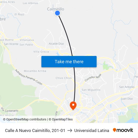 Calle A Nuevo Caimitillo, 201-01 to Universidad Latina map