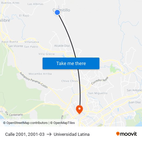 Calle 2001, 2001-03 to Universidad Latina map