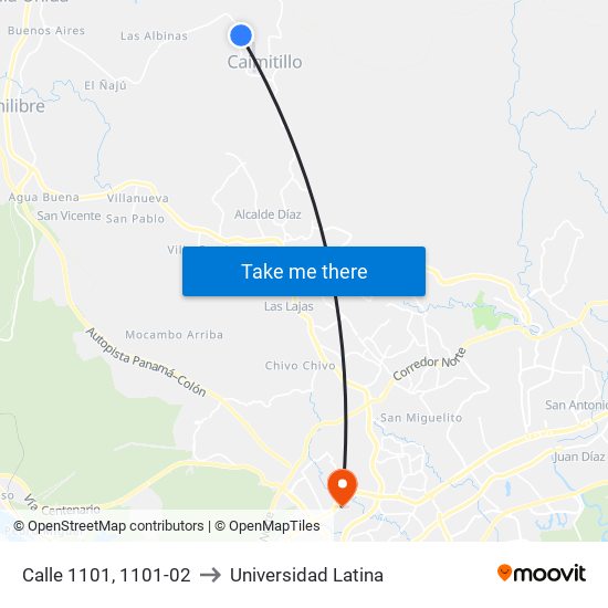 Calle 1101, 1101-02 to Universidad Latina map