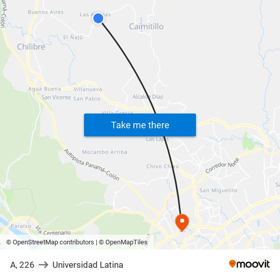 A, 226 to Universidad Latina map