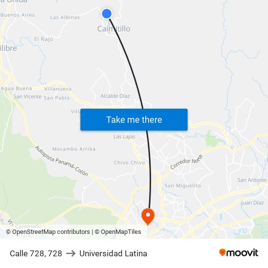 Calle 728, 728 to Universidad Latina map