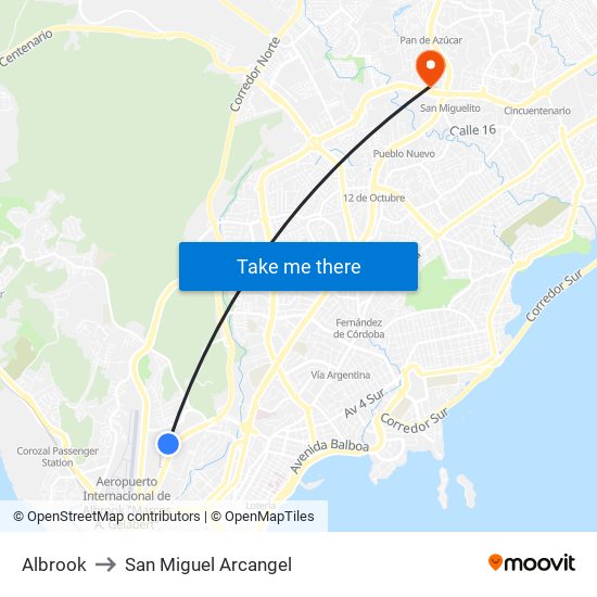 Albrook to San Miguel Arcangel map