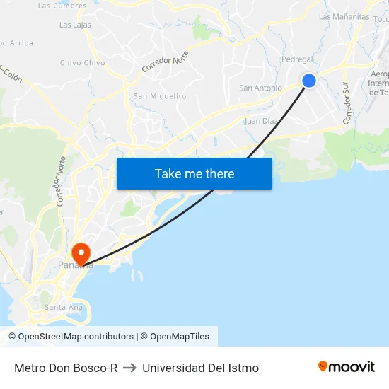 Metro Don Bosco-R to Universidad Del Istmo map