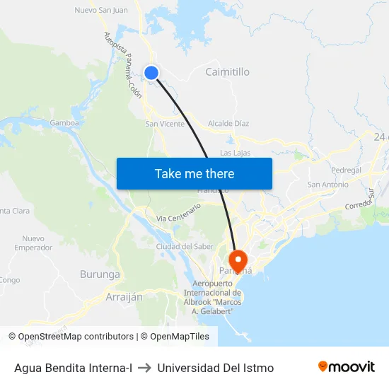 Agua Bendita Interna-I to Universidad Del Istmo map