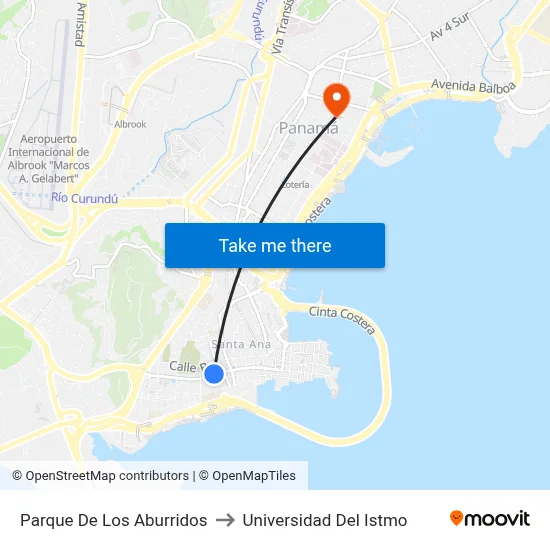 Parque De Los Aburridos to Universidad Del Istmo map