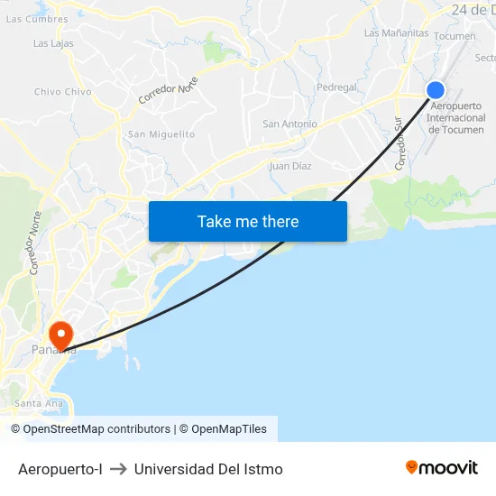 Aeropuerto-I to Universidad Del Istmo map