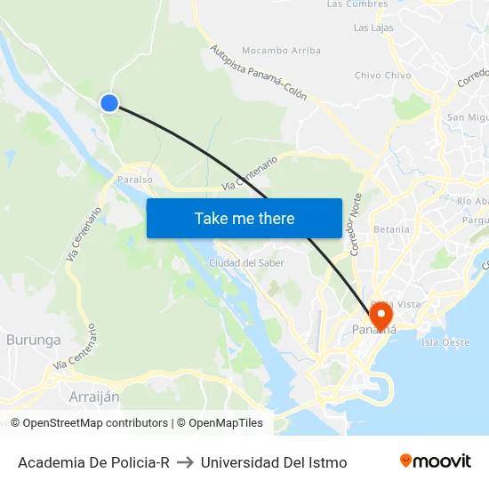 Academia De Policia-R to Universidad Del Istmo map