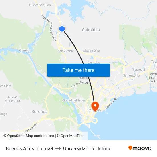 Buenos Aires Interna-I to Universidad Del Istmo map