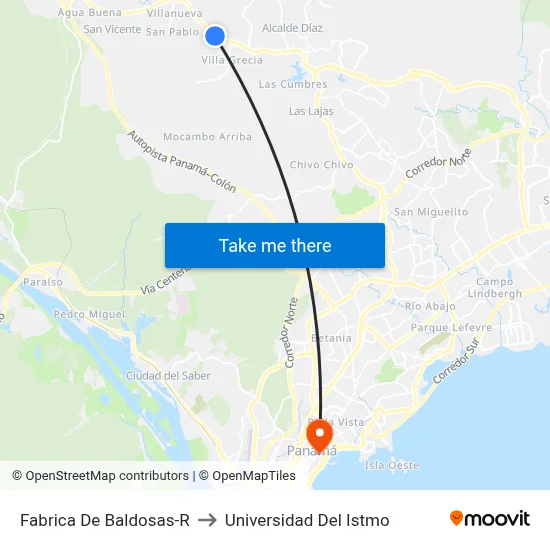 Fabrica De Baldosas-R to Universidad Del Istmo map