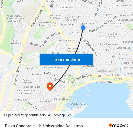 Plaza Concordia to Universidad Del Istmo map