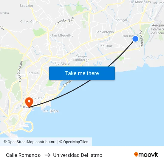 Calle Romanos-I to Universidad Del Istmo map
